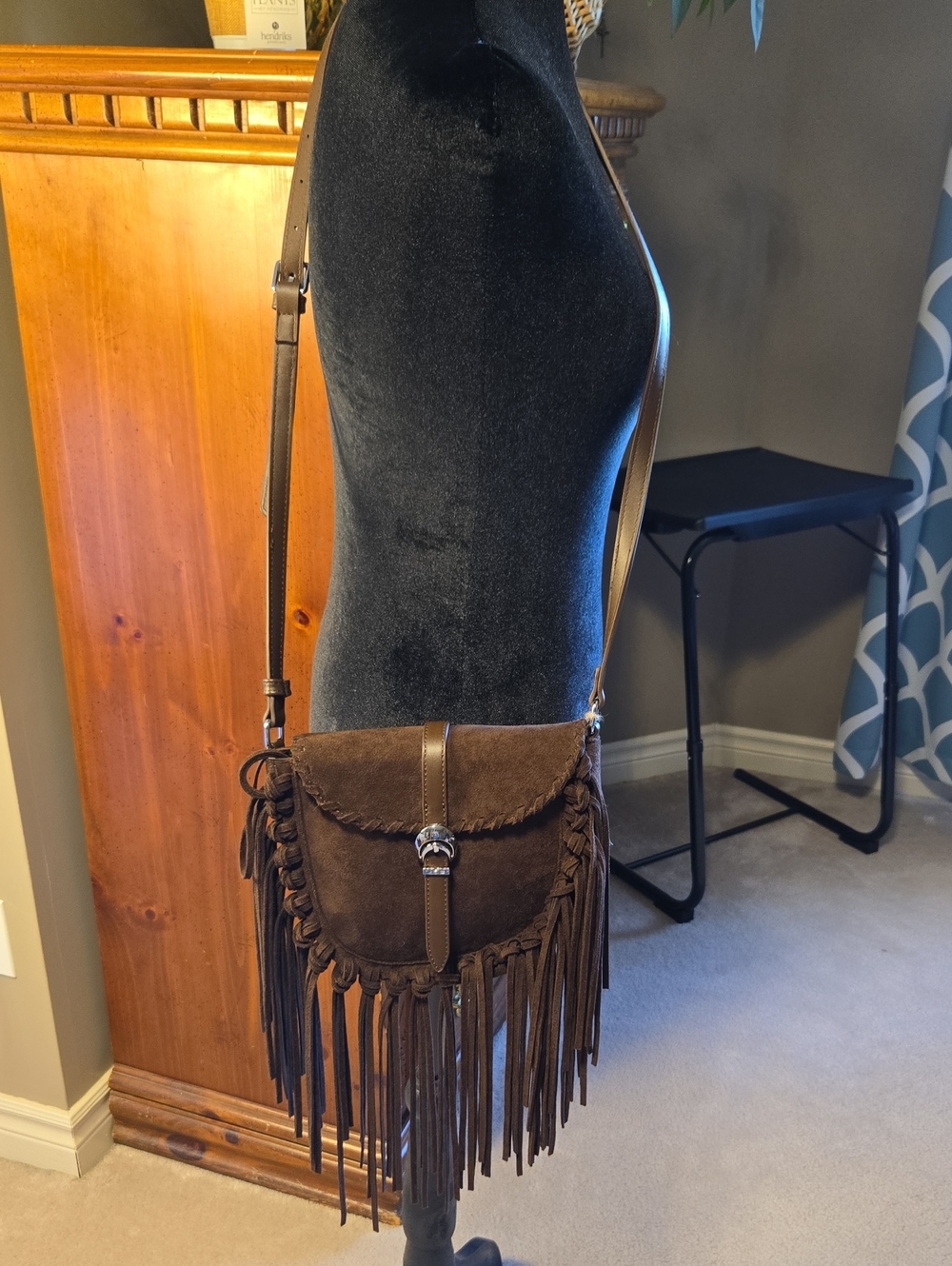 NWT ANTIK KRAFT Brown Faux Suede Fringe Crossbody Bag , Western, Boho